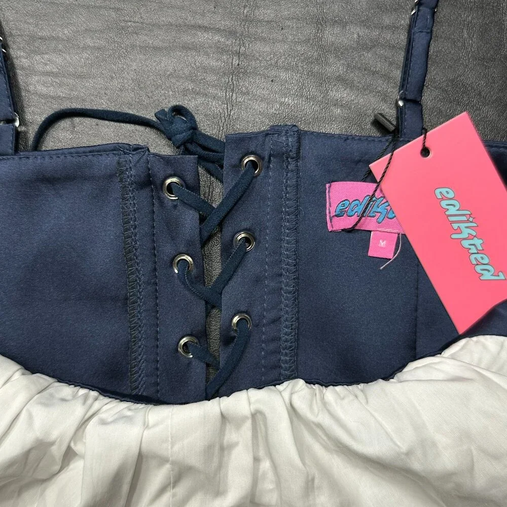 Edikted Arabelle Colorblock Lace Up Satin Corset Top - Picture 3 of 3
